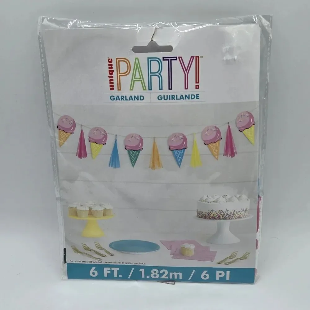 Unique Party Rainbow Ice Cream Birthday Sweets Garland with Tassels